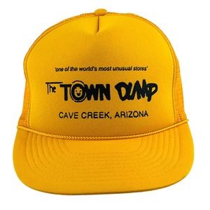 Vtg The Town Dump Trucker Hat Cave Creek AZ Yellow Mesh Cap Adjustable‎ Snapback